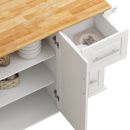 Multi-Functional Kitchen Island Cart with Door Cabinet and Drawers, White - Meissalivve