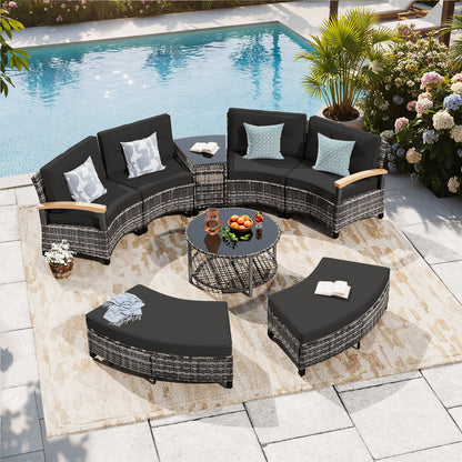 8 Piece Half-Moon Rattan Outdoor Patio Furniture Set with Ottoman  (YK-6016-A5)