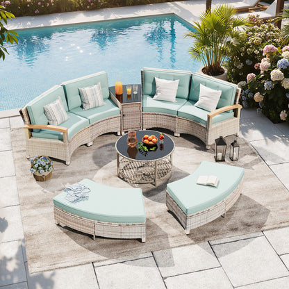 8 Piece Half-Moon Rattan Outdoor Patio Furniture Set with Ottoman  (YK-6016-A5)
