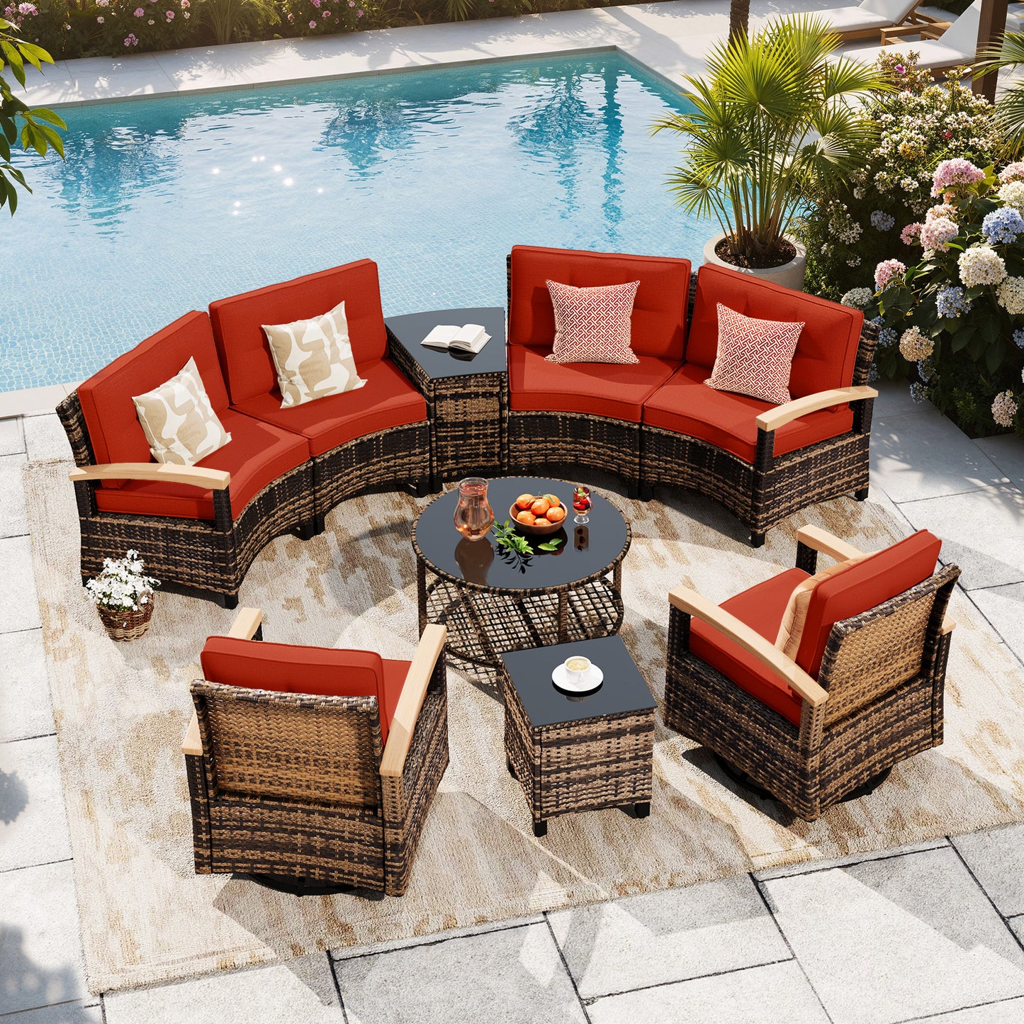 9 Piece Half-Moon Rattan Outdoor Patio Furniture Set  (YK-6016-A2)