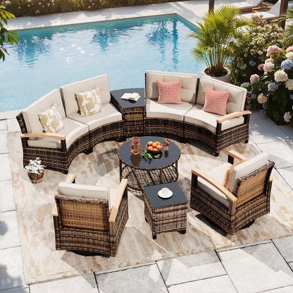 9 Piece Half-Moon Rattan Outdoor Patio Furniture Set  (YK-6016-A2)