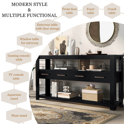 Modern Console Table Sofa Table for Living Room with 4 Drawers and 2 Shelves - Meissalivve