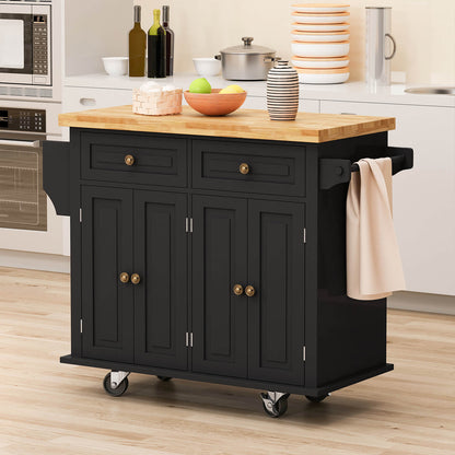 Multi-Functional Kitchen Island Cart with Door Cabinet and Drawers, White - Meissalivve