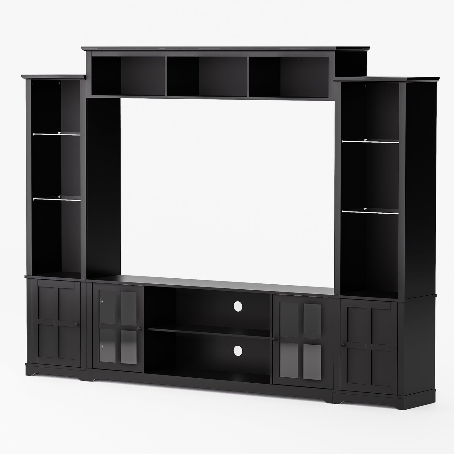 4 Piece Entertainment Center Wall Cabinet TV Cabinet with Bookshelf