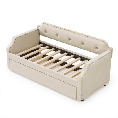 Upholstered Daybed with Trundle, Wood Slat Support,Gray - Meissalivve