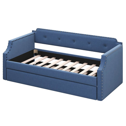 Upholstered Daybed with Trundle, Wood Slat Support,Gray - Meissalivve