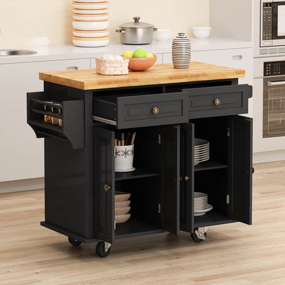 Multi-Functional Kitchen Island Cart with Door Cabinet and Drawers, White - Meissalivve