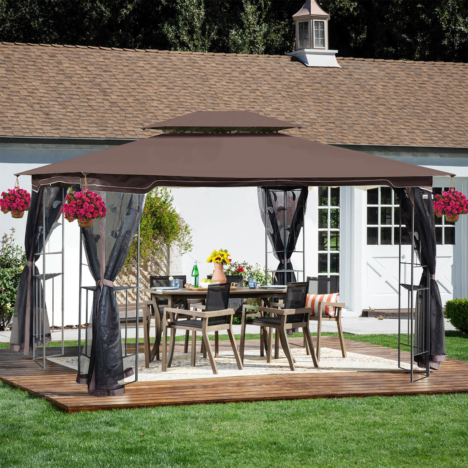 13x10 Outdoor Patio Gazebo Canopy Tent With Ventilated Double Roof And Mosquito net - Meissalivve