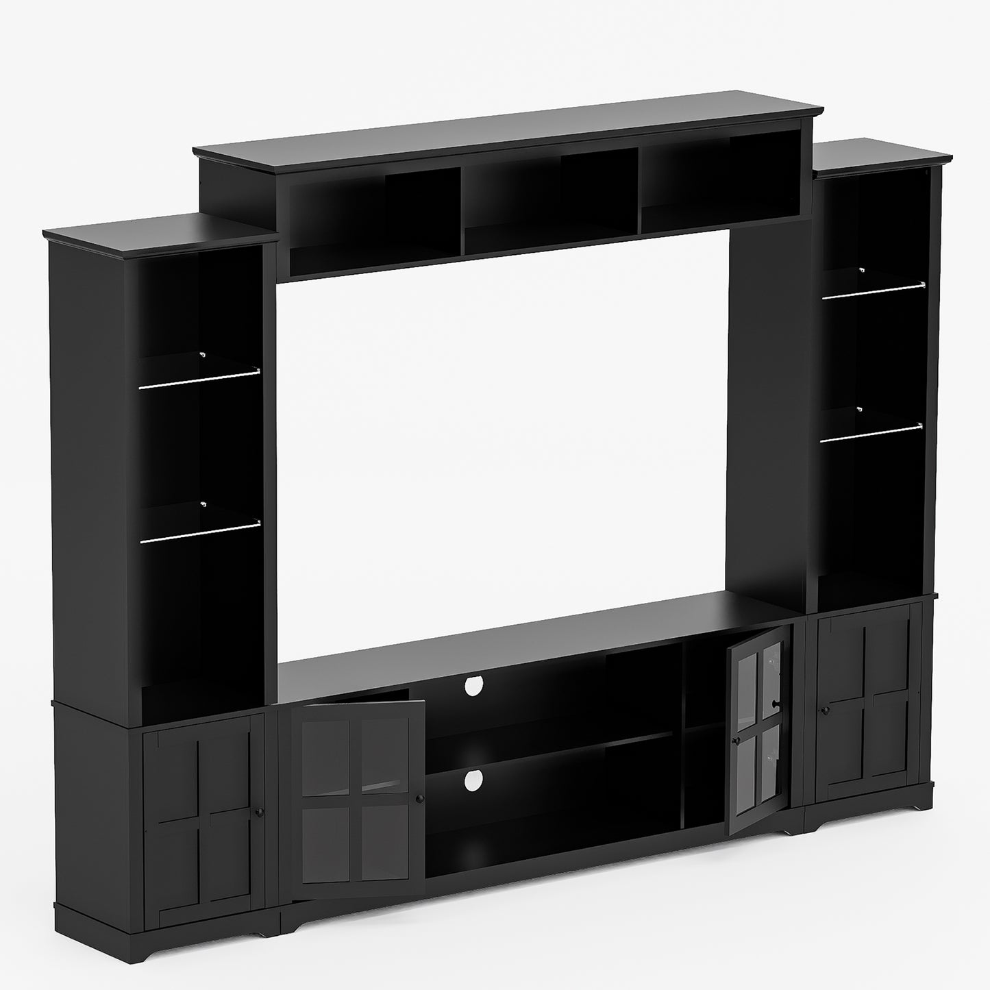 4 Piece Entertainment Center Wall Cabinet TV Cabinet with Bookshelf