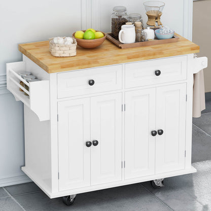 Multi-Functional Kitchen Island Cart with Door Cabinet and Drawers, White - Meissalivve