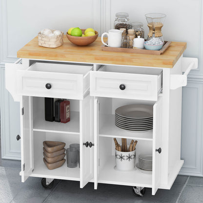 Multi-Functional Kitchen Island Cart with Door Cabinet and Drawers, White - Meissalivve