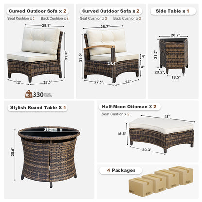 8 Pcs Half-Moon Rattan Outdoor Patio Furniture Set with Round Dining Table  (YK-6016-B1)