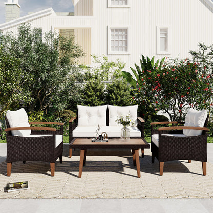 4-Piece Garden Furniture Patio Set, PE Rattan Outdoor Sofa Set - Meissalivve