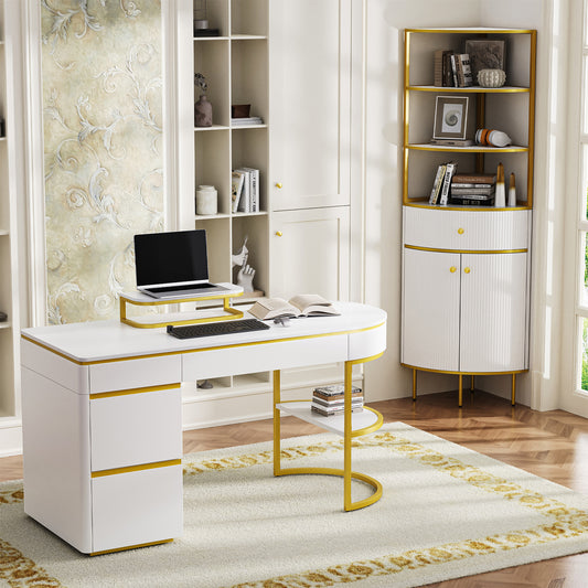 Modern 60'' Executive Desk and 74.8"Tall Corner Bookshelf Suite - Meissalivve