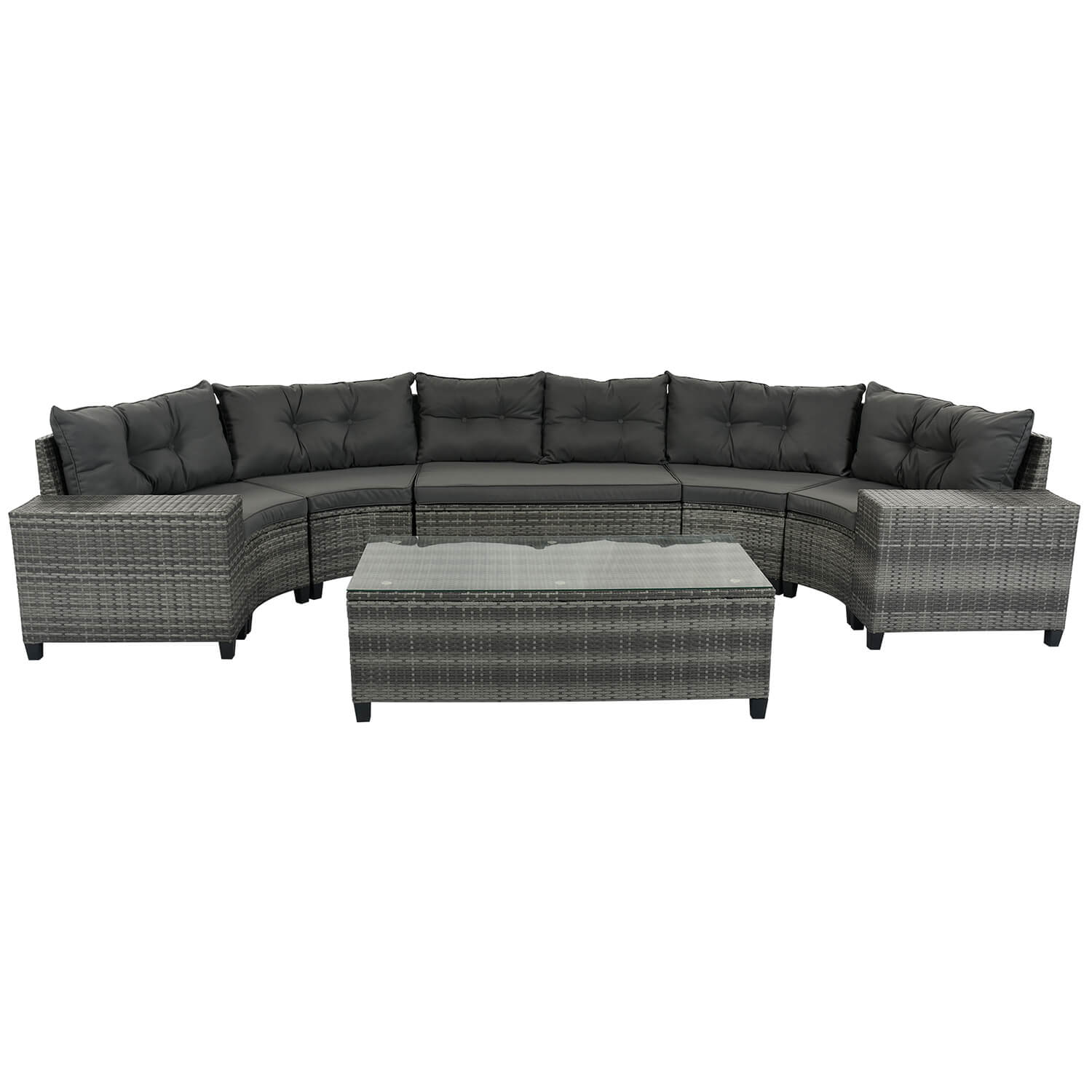 8-pieces Outdoor Wicker Round Sofa Set, Half-Moon Sectional Sets - Meissalivve