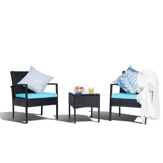 3 Pieces Outdoor Patio Furniture Set, All Weather PE Rattan Chairs with Table - Meissalivve