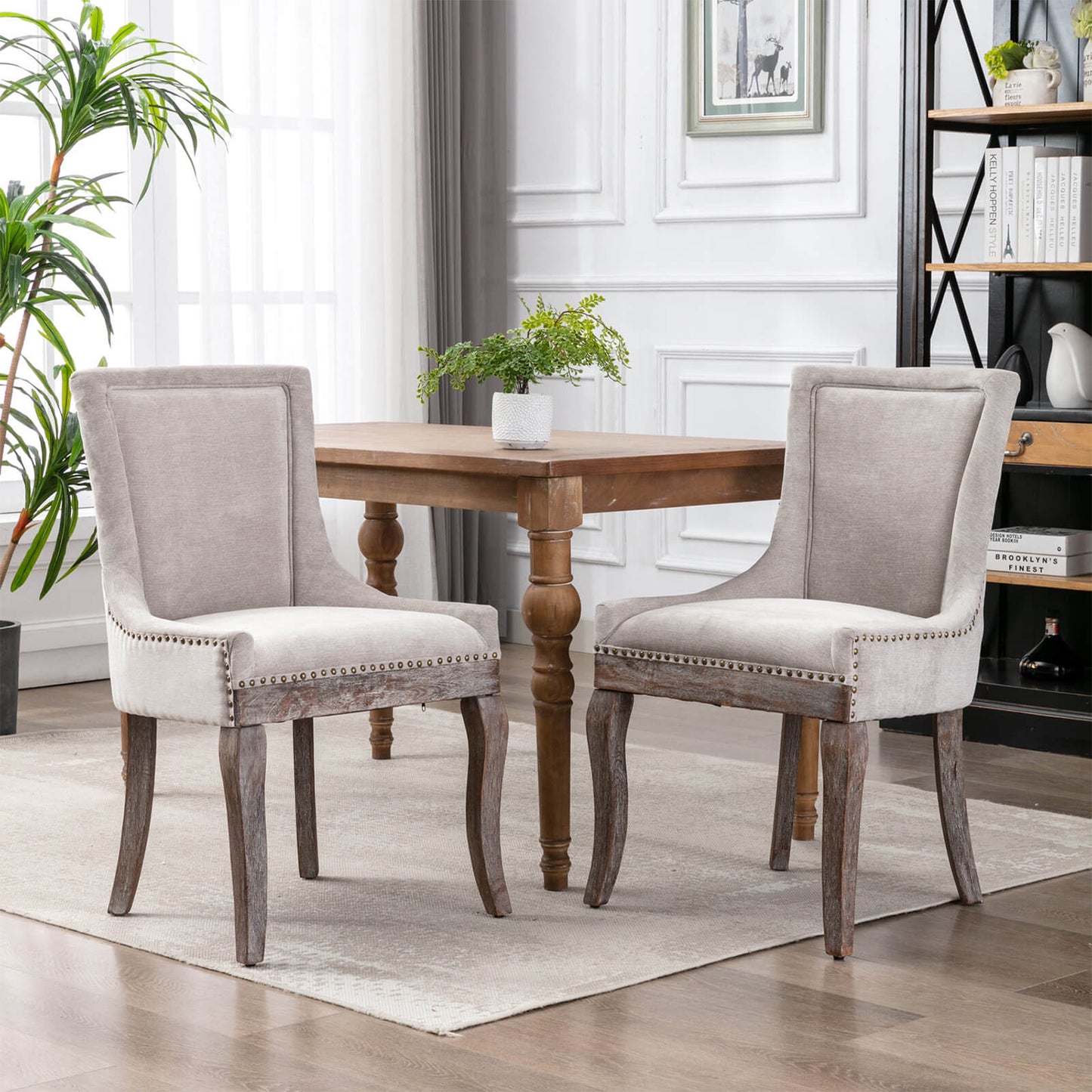 Ultra Side Dining Chair,Thickened fabric chairs with solid wood legs，Set of 2 - Meissalivve