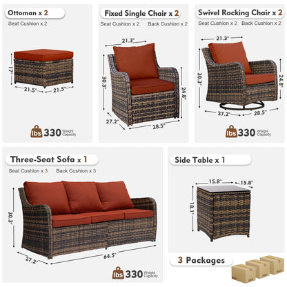8 Piece Outdoor Rattan Patio Furniture Set, Swivel Rocker Chairs with Ottoman  (YK-6013-B4)