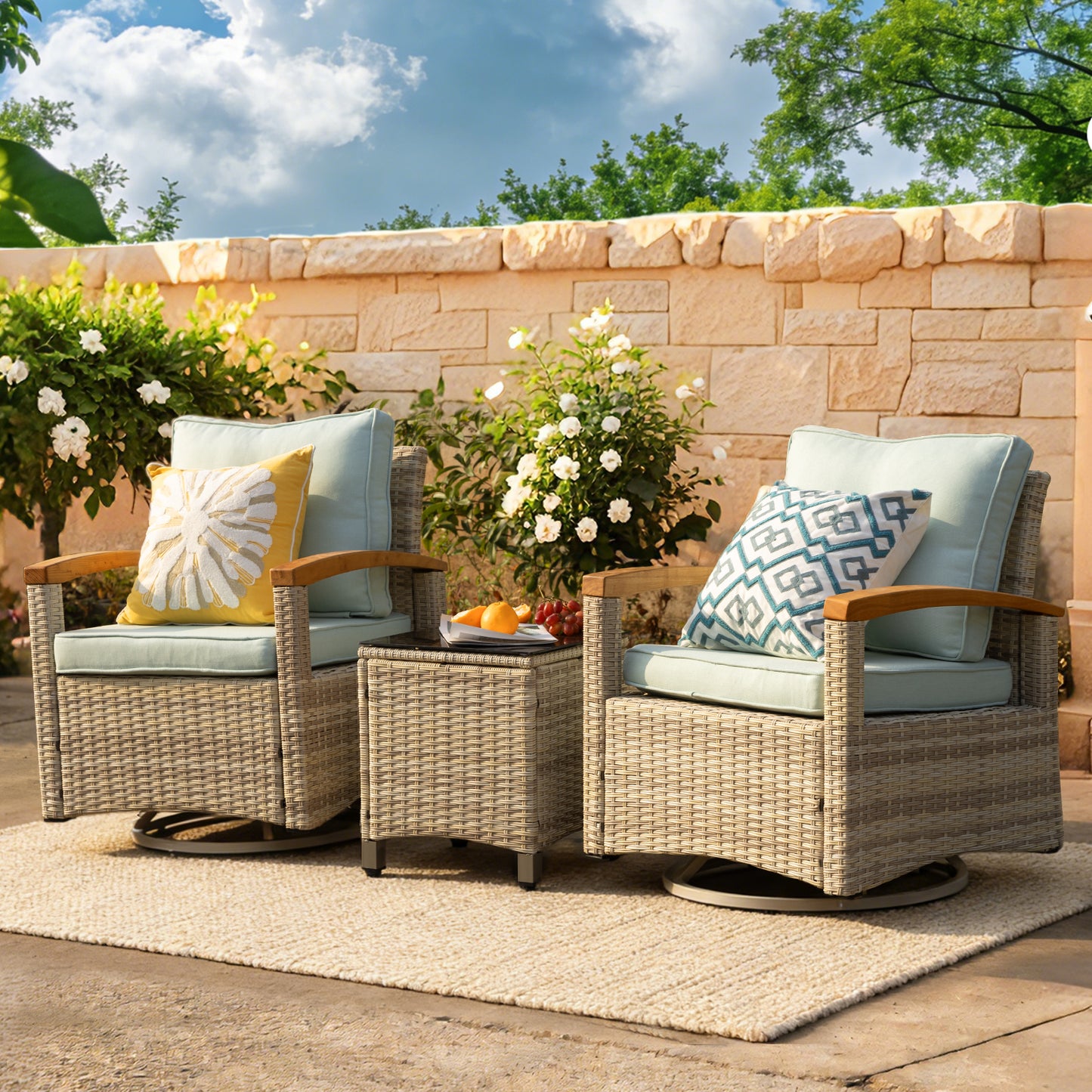 3 Pieces Patio Furniture Set, Wicker Patio Bistro Set  (YK-6015-B5)
