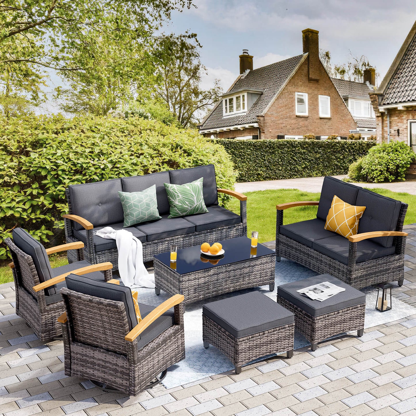 7 Pieces Patio Furniture Sets,  Outdoor Rattan Furniture Conversation Sets