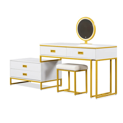 Modern Style Vanity Table With Movable Side Cabinet And 4-Drawers, White - Meissalivve