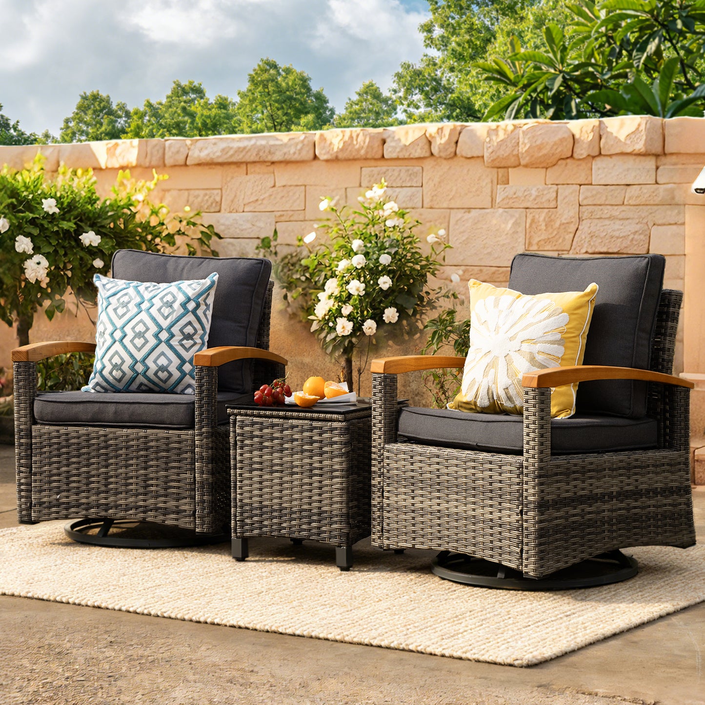 3 Pieces Patio Furniture Set, Wicker Patio Bistro Set  (YK-6015-B5)
