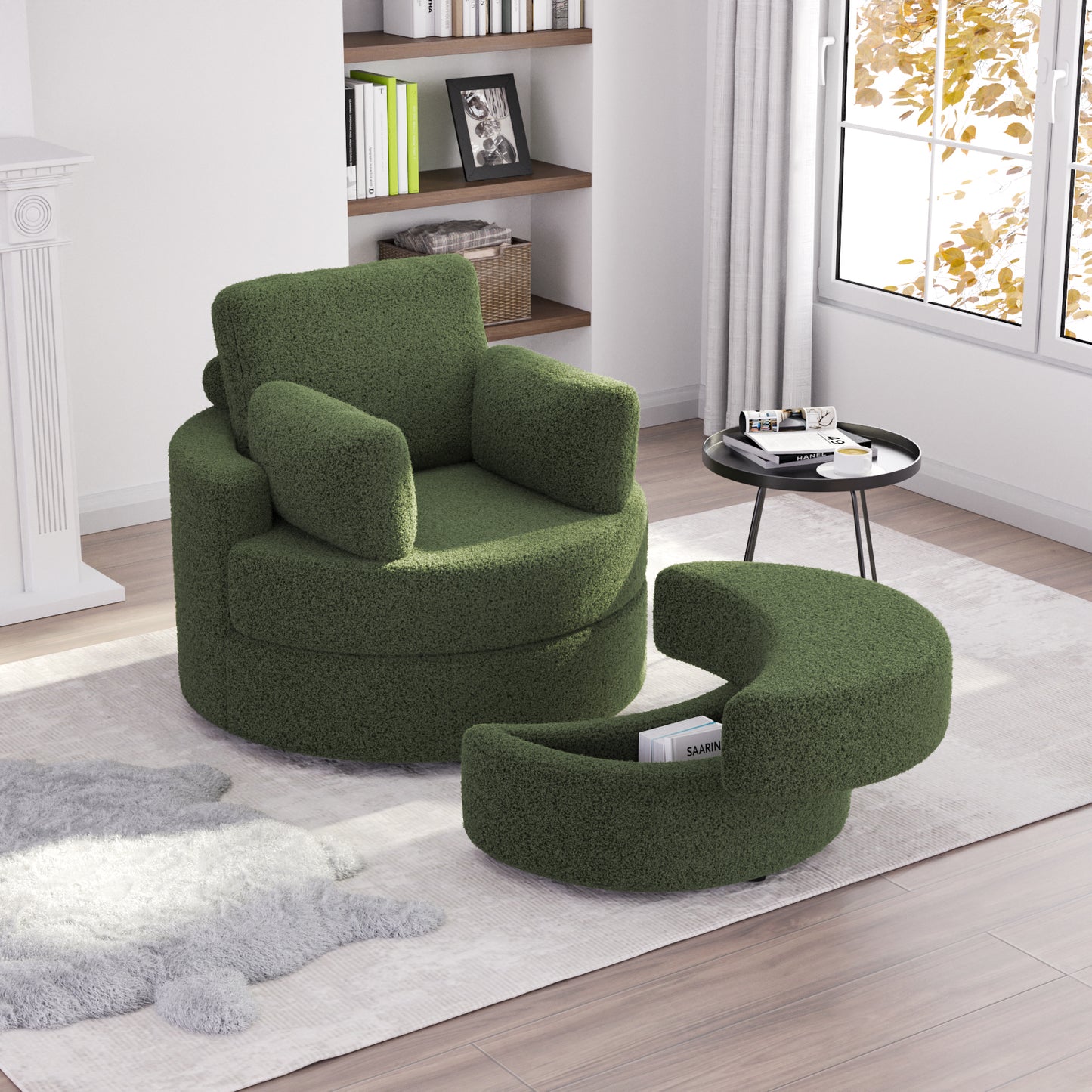 MEISSALIVVE Swivel Accent Barrel Chair with Half Moon Storage Ottoman - Meissalivve