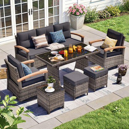 7 Pieces Patio Furniture Sets,  Outdoor Rattan Furniture Conversation Sets (YK-6015-C1)