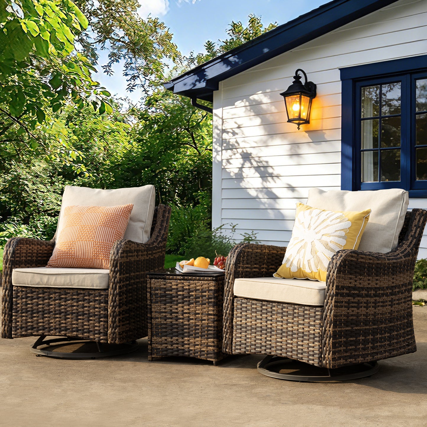 3 Pieces Patio Furniture Set, Wicker Patio Bistro Set  (YK-6013-B5)