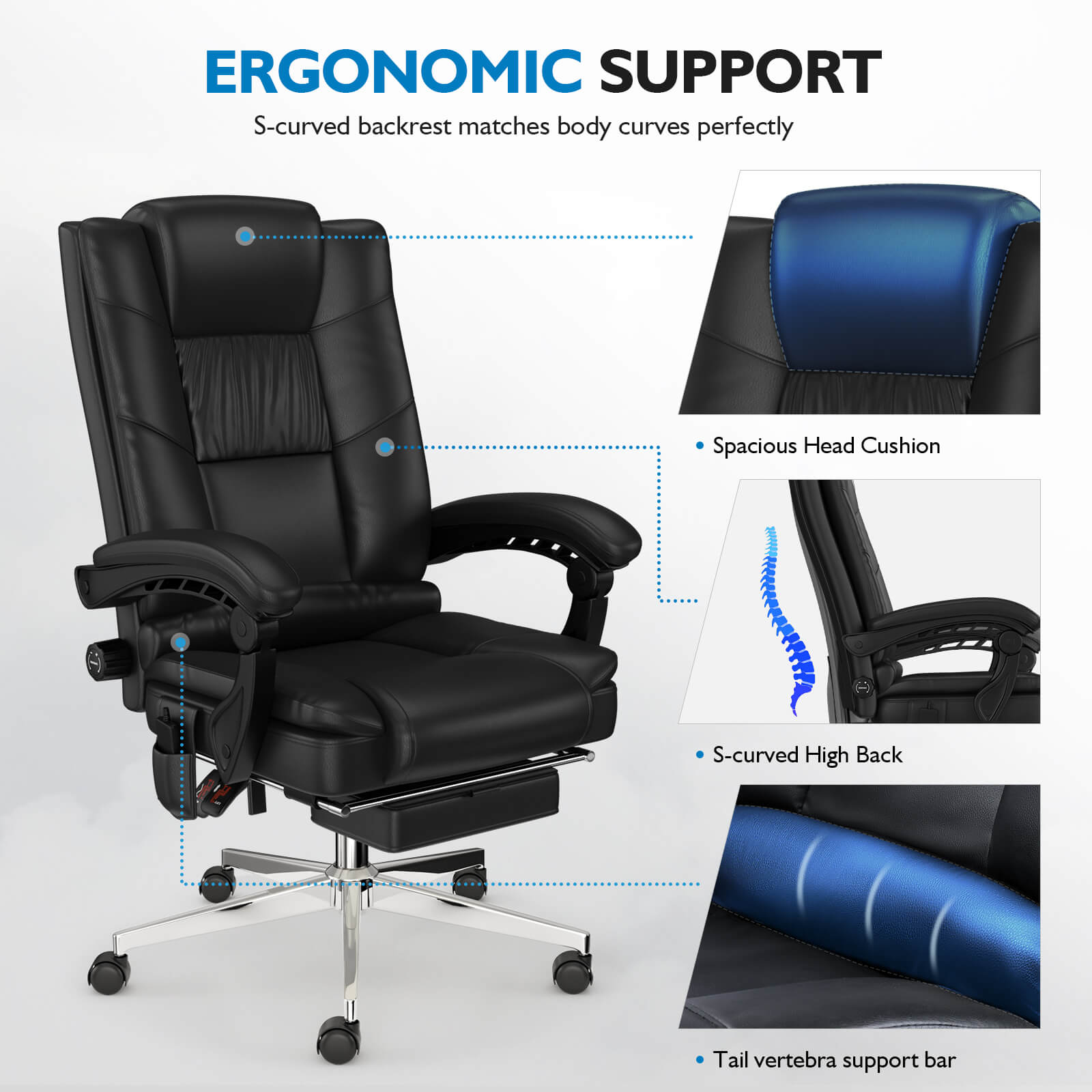 MEISSALIVVE 6-Points Vibration Office Chair with Massage and Foot Rest - Meissalivve