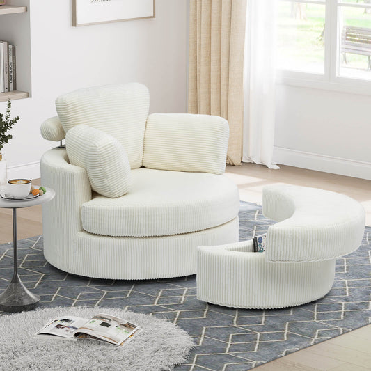 MEISSALIVVE Swivel Accent Barrel Chair with Half Moon Storage Ottoman