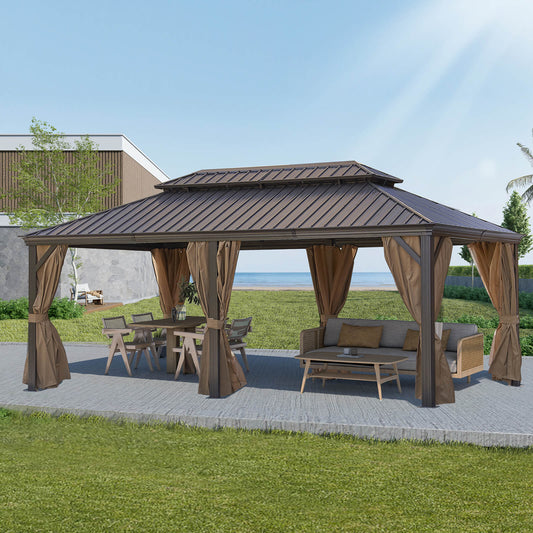 12*20FT patio gazebo with steel canopy, Outdoor Hardtop Gazebo Canopy - Meissalivve