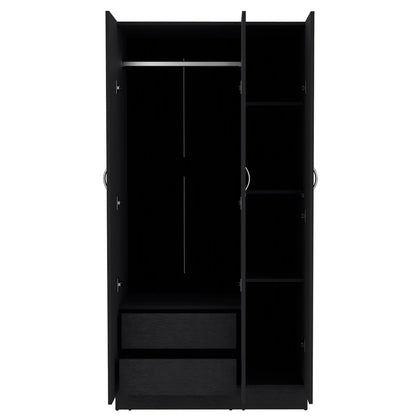 Westbury Wardrobe Armoire with 3-doors and 2-Inner Drawers, Black - Meissalivve