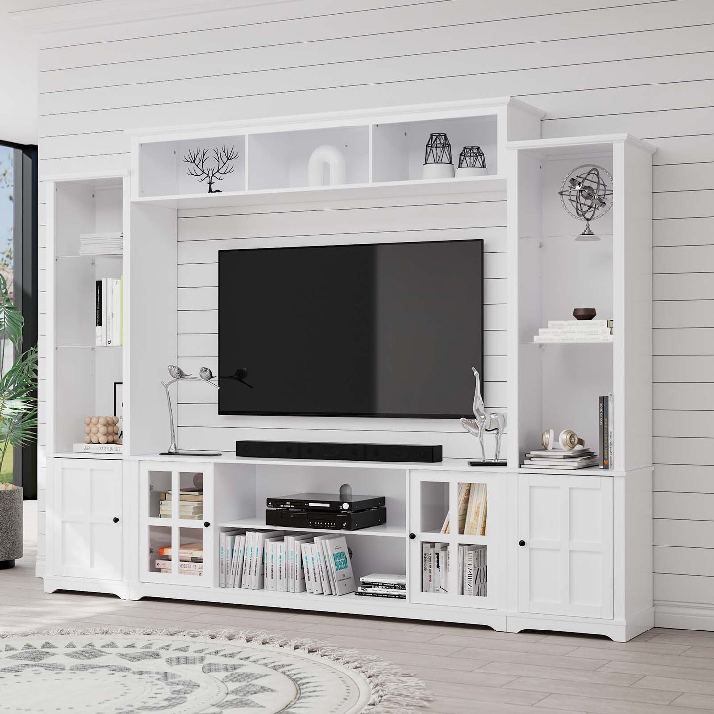 4 Piece Entertainment Center Wall Cabinet TV Cabinet with Bookshelf - Meissalivve