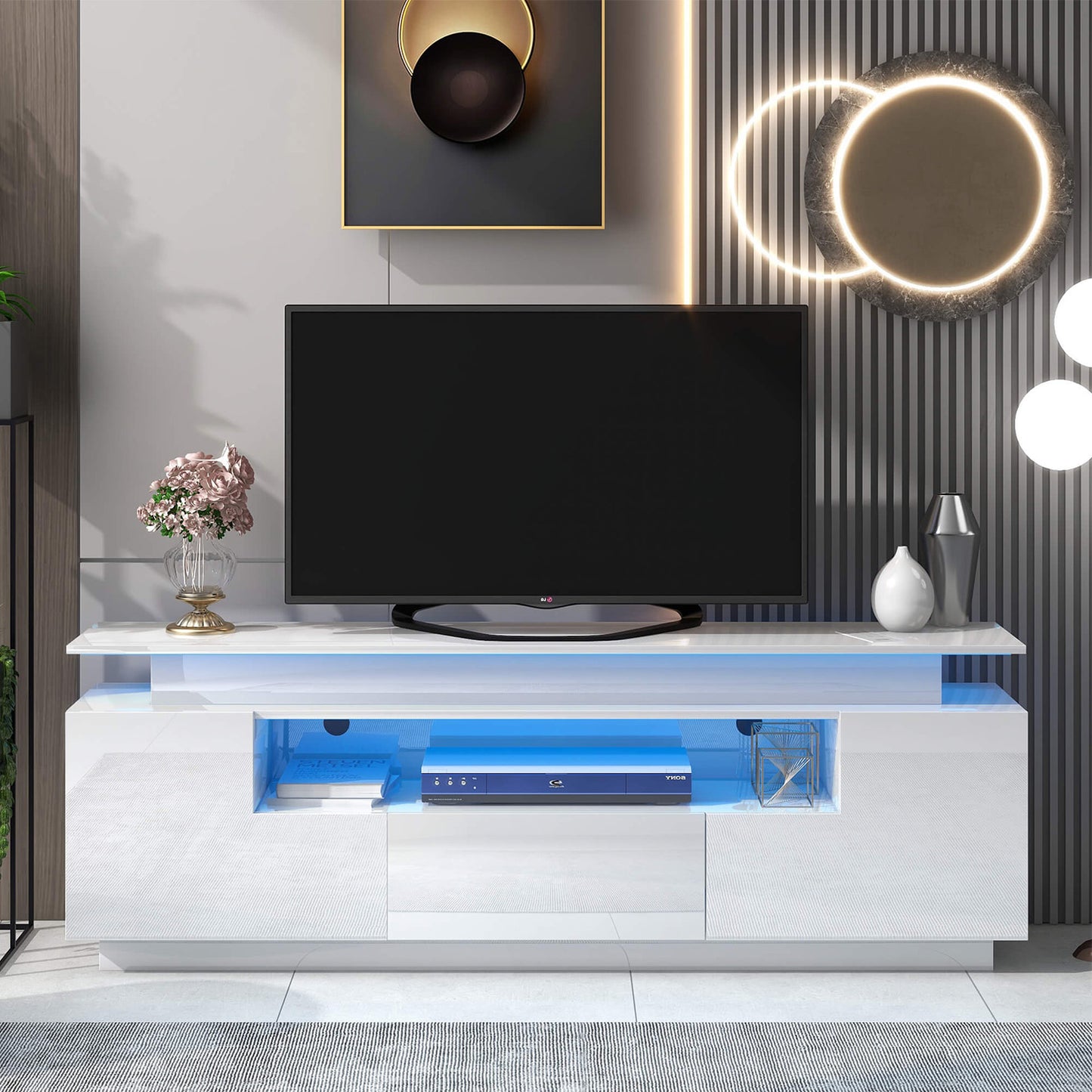 Modern and Stylish Functional TV stand with Color Changing LED Lights - Meissalivve