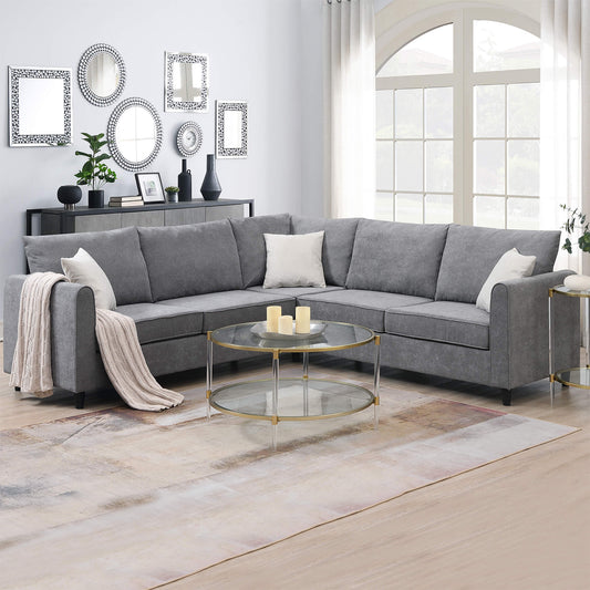 Modern Sectional Sofa with L Shape Furniture Couch and 3 Pillows - Meissalivve