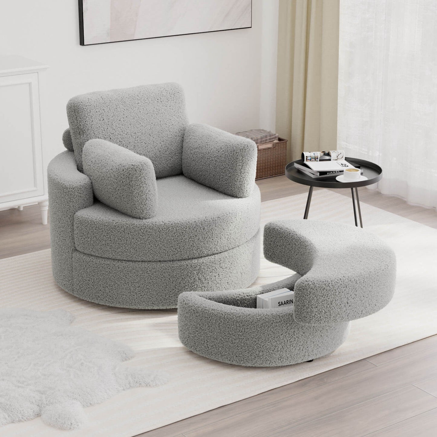 MEISSALIVVE Swivel Accent Barrel Chair with Half Moon Storage Ottoman - Meissalivve