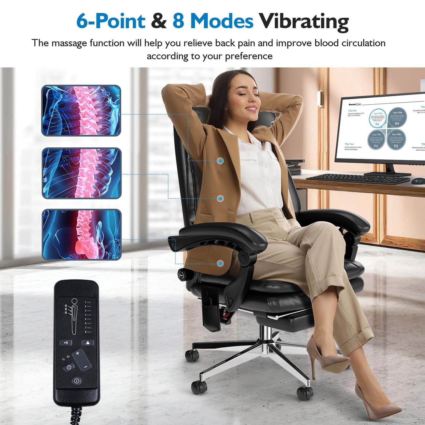 MEISSALIVVE 6-Points Vibration Executive High Back PU Office Chair - Meissalivve