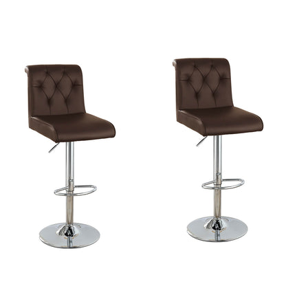 Adjustable Bar Chair, White Faux Leather Tufted Chrome Base Modern Set of 2 - Meissalivve