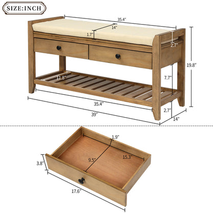 Shoe Rack with Cushioned Seat & Drawers, Entryway Storage Bench - Meissalivve