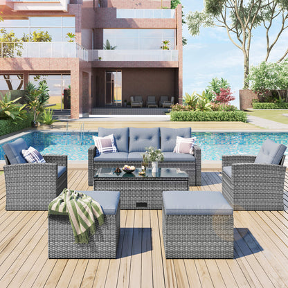 6-piece Wicker PE rattan Patio Outdoor Dining Conversation Sectional Set - Meissalivve