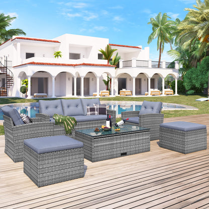 6-piece Wicker PE rattan Patio Outdoor Dining Conversation Sectional Set - Meissalivve