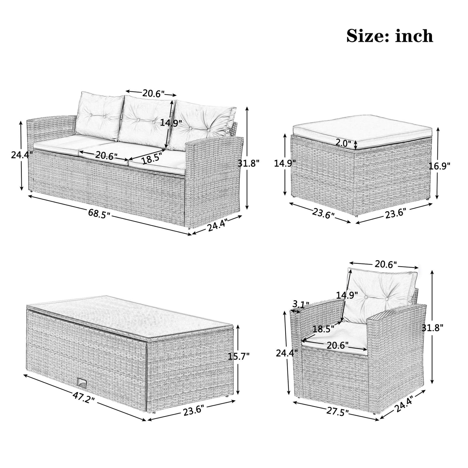 6-piece Wicker PE rattan Patio Outdoor Dining Conversation Sectional Set - Meissalivve