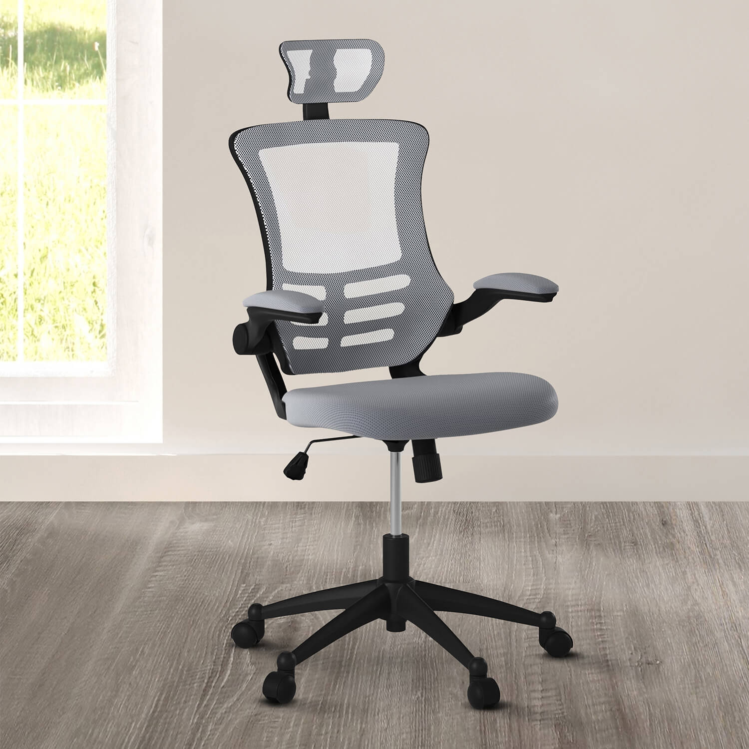 Modern High-Back Mesh Executive Office Chair with Headrest and Flip-Up Arms - Meissalivve