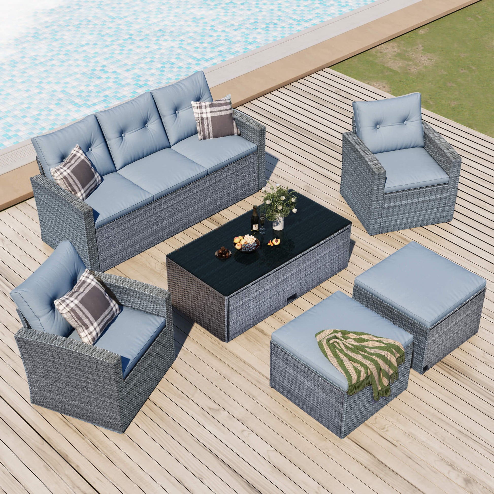 6-piece Wicker PE rattan Patio Outdoor Dining Conversation Sectional Set - Meissalivve