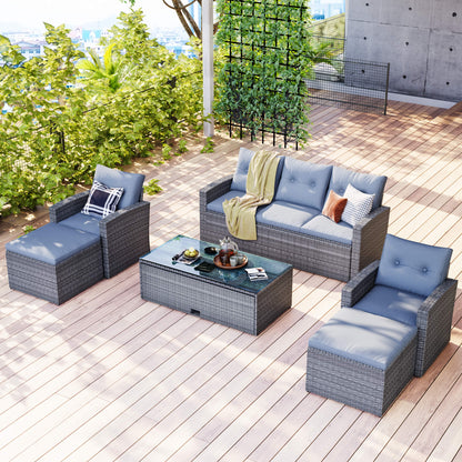 6-piece Wicker PE rattan Patio Outdoor Dining Conversation Sectional Set - Meissalivve