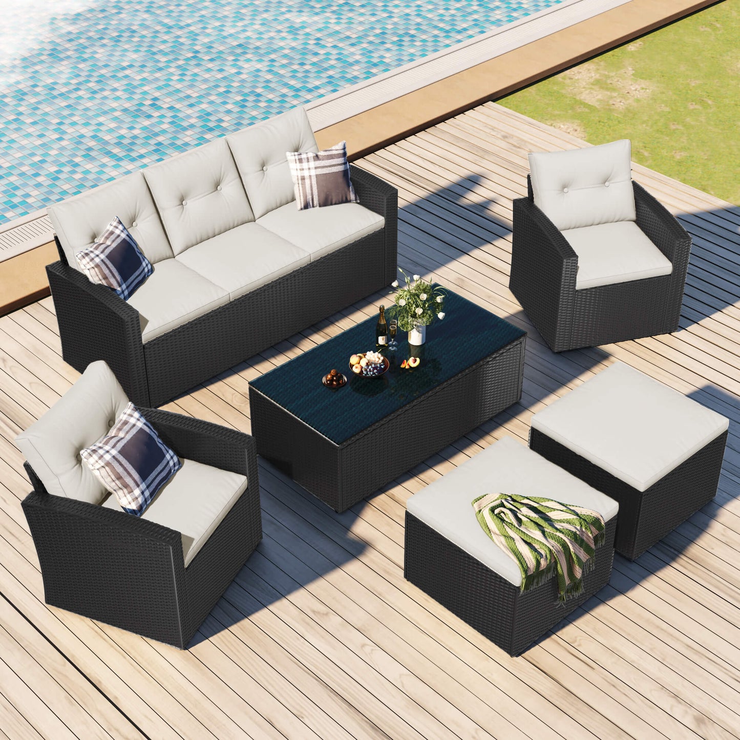 6-piece Wicker PE rattan Patio Outdoor Dining Conversation Sectional Set - Meissalivve