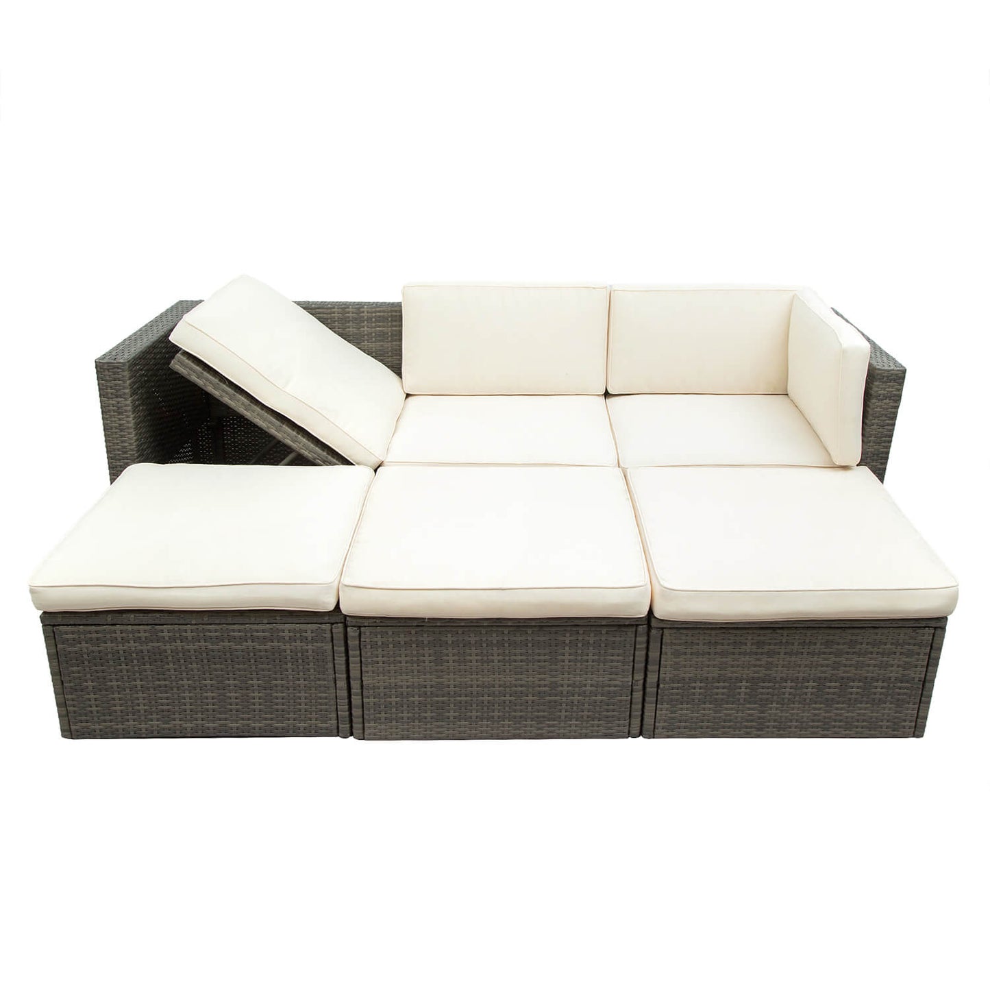 5-Piece Patio Furniture Sets Patio Wicker Sofa with Lift Top Coffee Table - Meissalivve