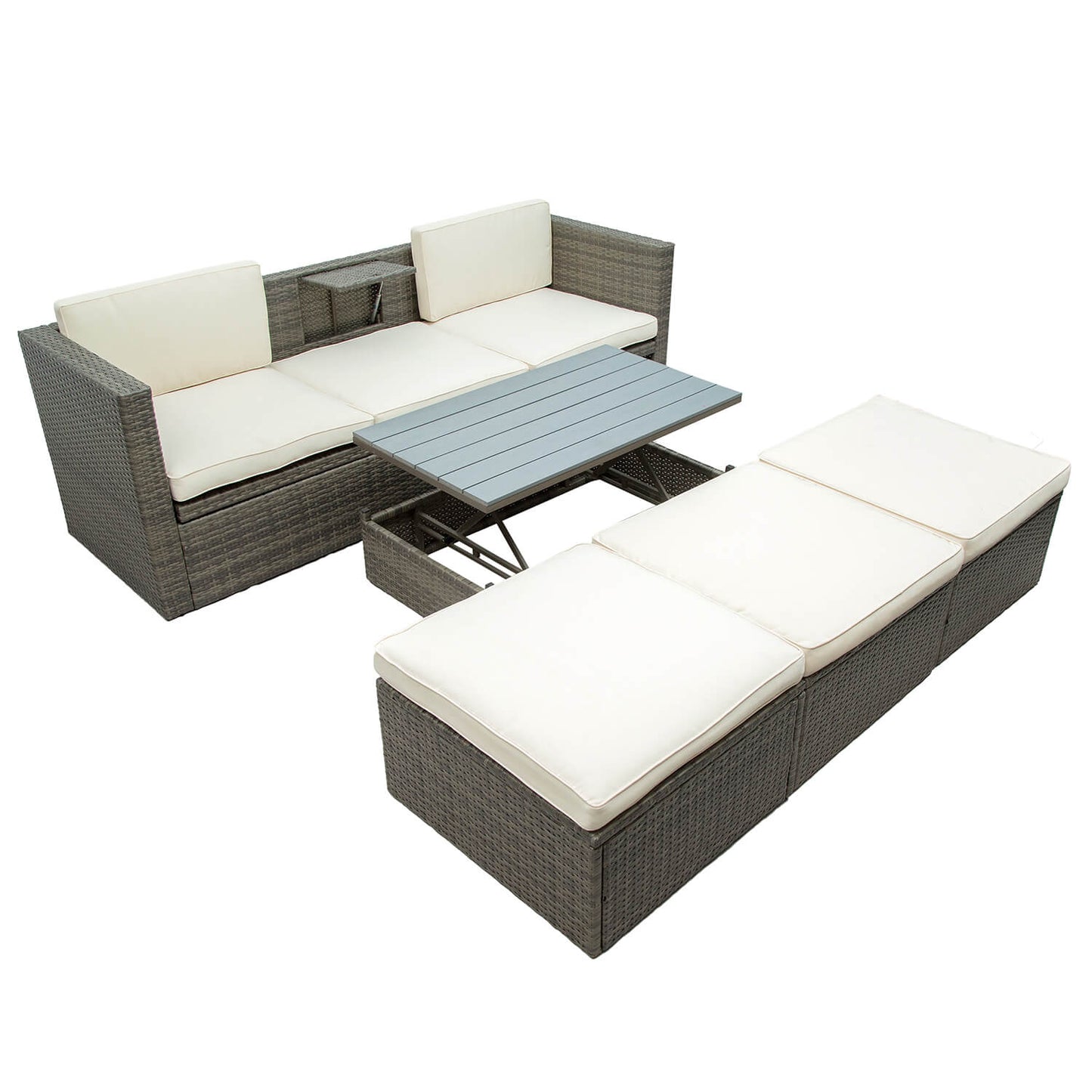 5-Piece Patio Furniture Sets Patio Wicker Sofa with Lift Top Coffee Table - Meissalivve