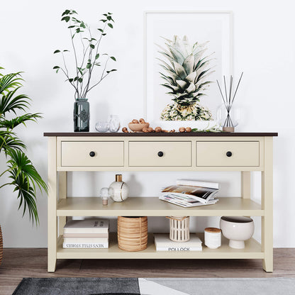 Retro Design Console Table Pine Solid Wood Frame with Two Open Shelves - Meissalivve